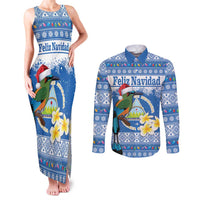 Personalized Nicaragua Christmas Couples Matching Tank Maxi Dress and Long Sleeve Button Shirt Turquoise-Browed Motmot With Coat Of Arms - Wonder Print Shop