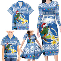 Personalized Nicaragua Christmas Family Matching Long Sleeve Bodycon Dress and Hawaiian Shirt Turquoise-Browed Motmot With Coat Of Arms - Wonder Print Shop