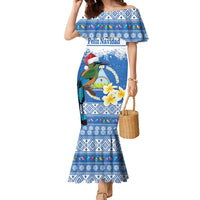 Personalized Nicaragua Christmas Family Matching Mermaid Dress and Hawaiian Shirt Turquoise-Browed Motmot With Coat Of Arms - Wonder Print Shop