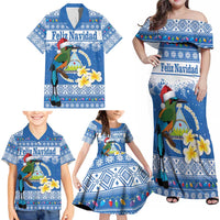 Personalized Nicaragua Christmas Family Matching Off Shoulder Maxi Dress and Hawaiian Shirt Turquoise-Browed Motmot With Coat Of Arms - Wonder Print Shop