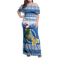 Personalized Nicaragua Christmas Family Matching Off Shoulder Maxi Dress and Hawaiian Shirt Turquoise-Browed Motmot With Coat Of Arms - Wonder Print Shop