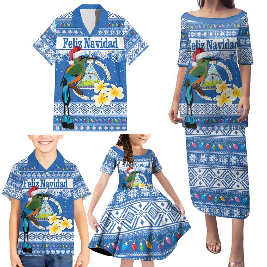 Personalized Nicaragua Christmas Family Matching Puletasi and Hawaiian Shirt Turquoise-Browed Motmot With Coat Of Arms - Wonder Print Shop
