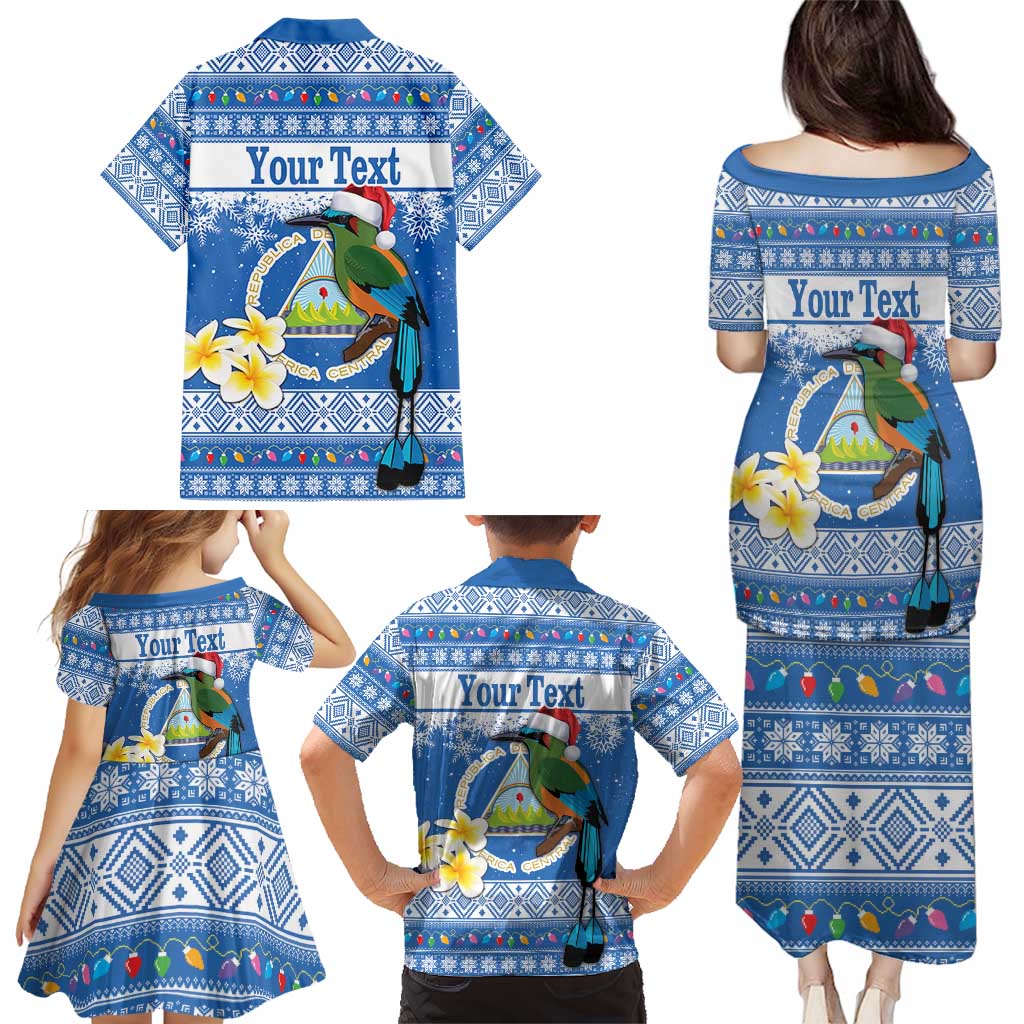Personalized Nicaragua Christmas Family Matching Puletasi and Hawaiian Shirt Turquoise-Browed Motmot With Coat Of Arms - Wonder Print Shop