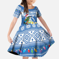 Personalized Nicaragua Christmas Family Matching Short Sleeve Bodycon Dress and Hawaiian Shirt Turquoise-Browed Motmot With Coat Of Arms - Wonder Print Shop