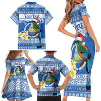 Personalized Nicaragua Christmas Family Matching Short Sleeve Bodycon Dress and Hawaiian Shirt Turquoise-Browed Motmot With Coat Of Arms - Wonder Print Shop