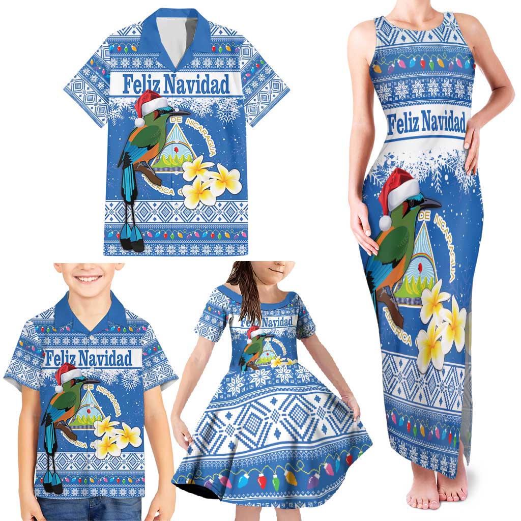 Personalized Nicaragua Christmas Family Matching Tank Maxi Dress and Hawaiian Shirt Turquoise-Browed Motmot With Coat Of Arms - Wonder Print Shop