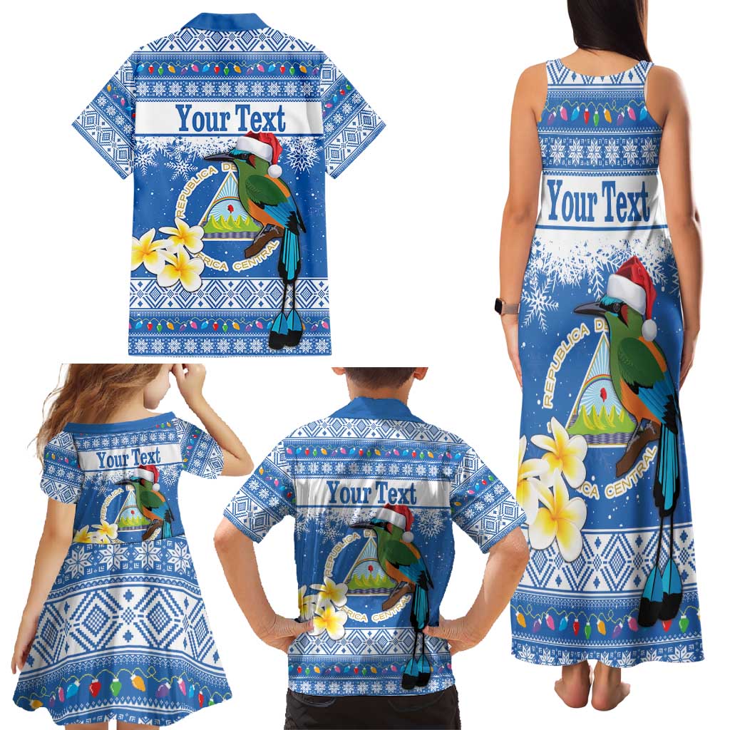 Personalized Nicaragua Christmas Family Matching Tank Maxi Dress and Hawaiian Shirt Turquoise-Browed Motmot With Coat Of Arms - Wonder Print Shop