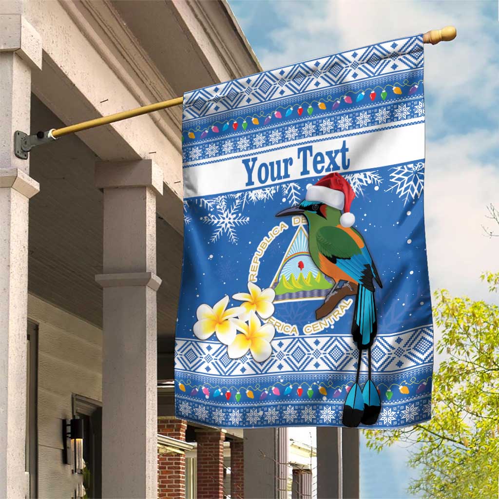 Personalized Nicaragua Christmas Garden Flag Turquoise-Browed Motmot With Coat Of Arms - Wonder Print Shop