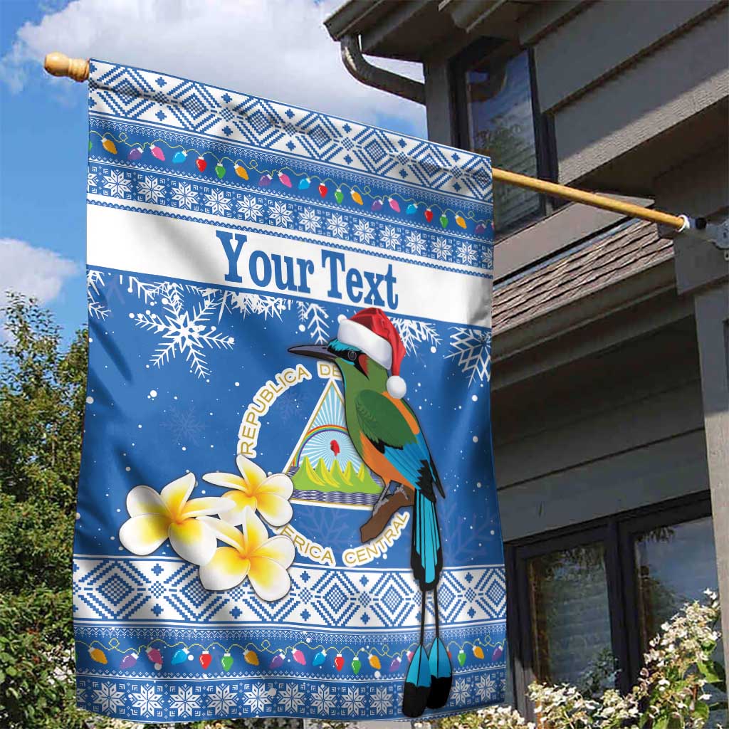 Personalized Nicaragua Christmas Garden Flag Turquoise-Browed Motmot With Coat Of Arms - Wonder Print Shop