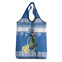 Personalized Nicaragua Christmas Grocery Bag Turquoise-Browed Motmot With Coat Of Arms