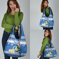 Personalized Nicaragua Christmas Grocery Bag Turquoise-Browed Motmot With Coat Of Arms