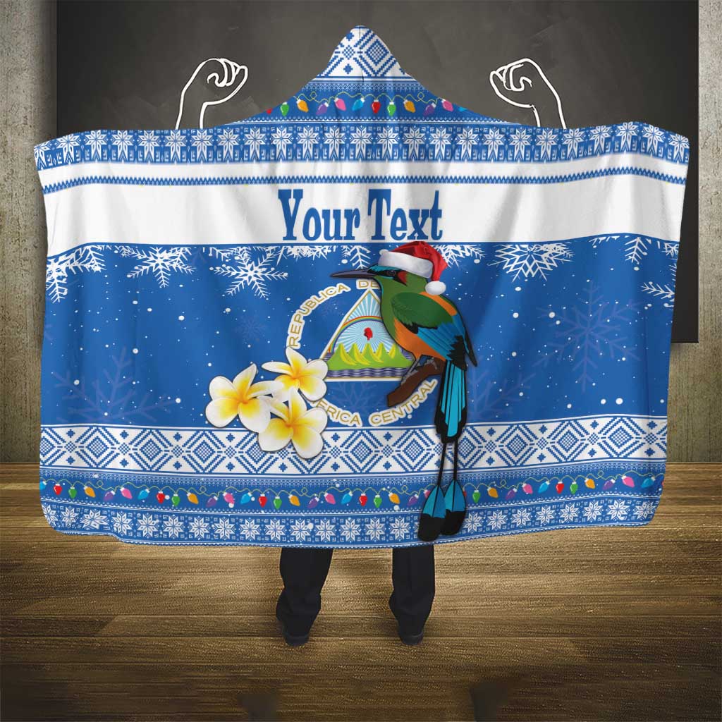 Personalized Nicaragua Christmas Hooded Blanket Turquoise-Browed Motmot With Coat Of Arms