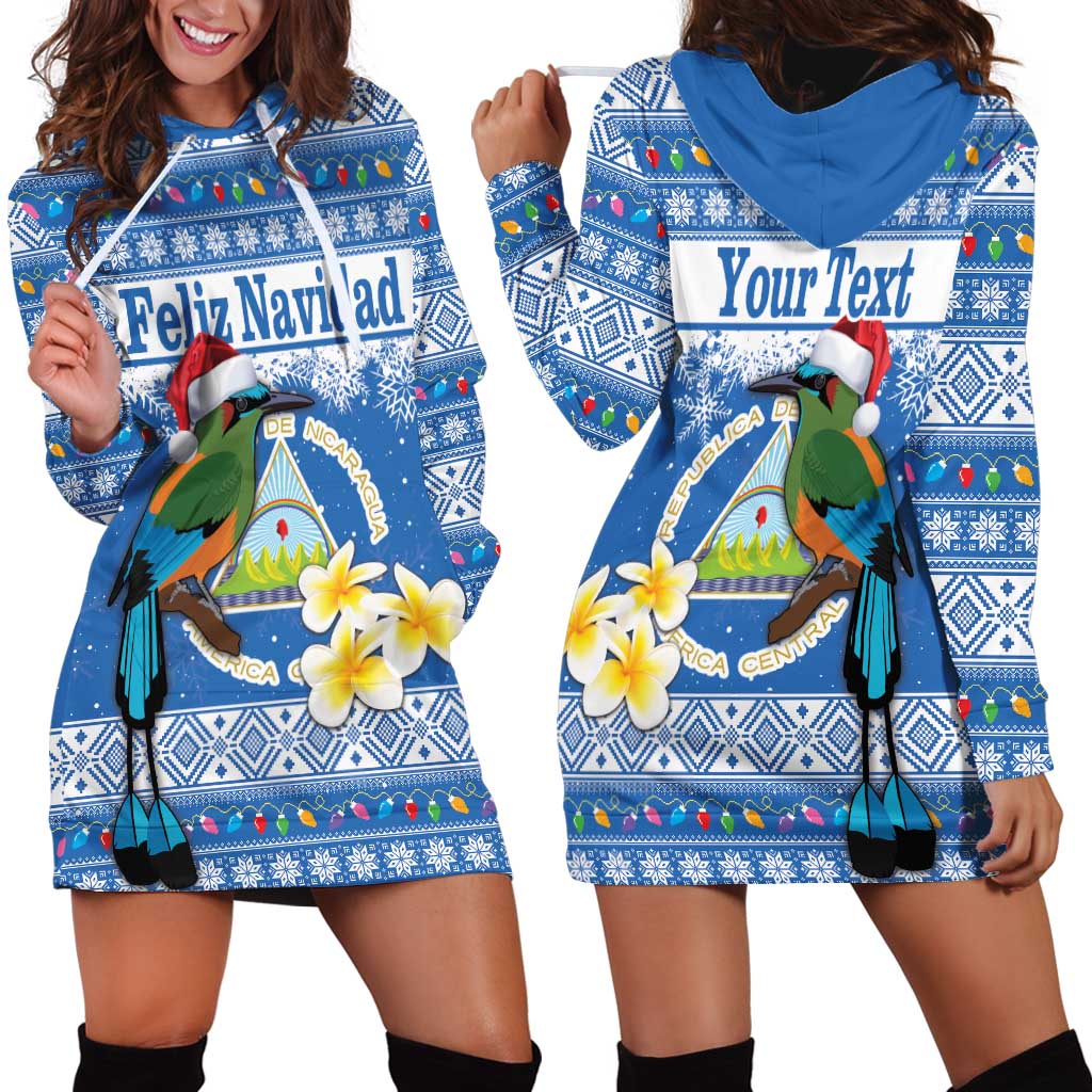 Personalized Nicaragua Christmas Hoodie Dress Turquoise-Browed Motmot With Coat Of Arms - Wonder Print Shop
