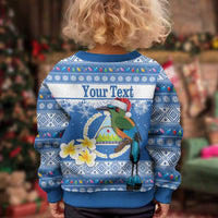 Personalized Nicaragua Christmas Kid Ugly Christmas Sweater Turquoise-Browed Motmot With Coat Of Arms - Wonder Print Shop