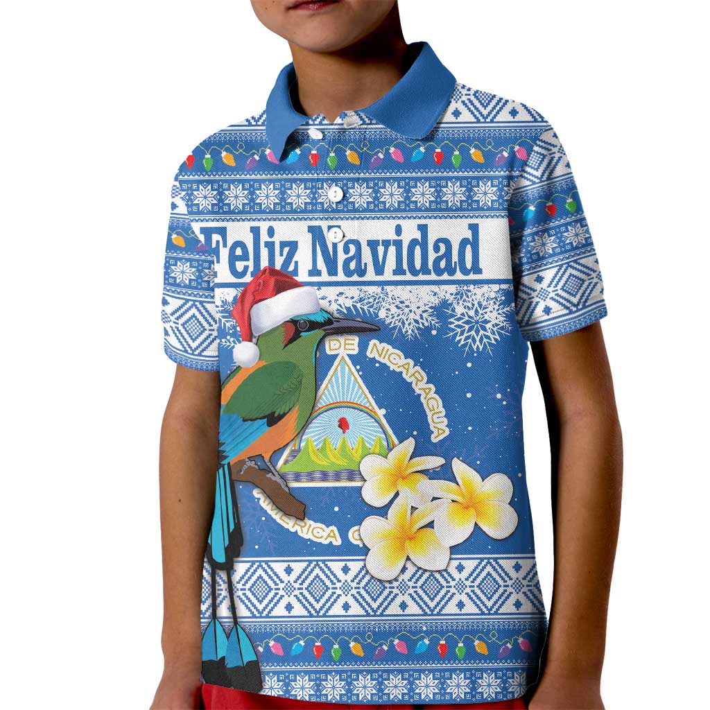 Personalized Nicaragua Christmas Kid Polo Shirt Turquoise-Browed Motmot With Coat Of Arms - Wonder Print Shop