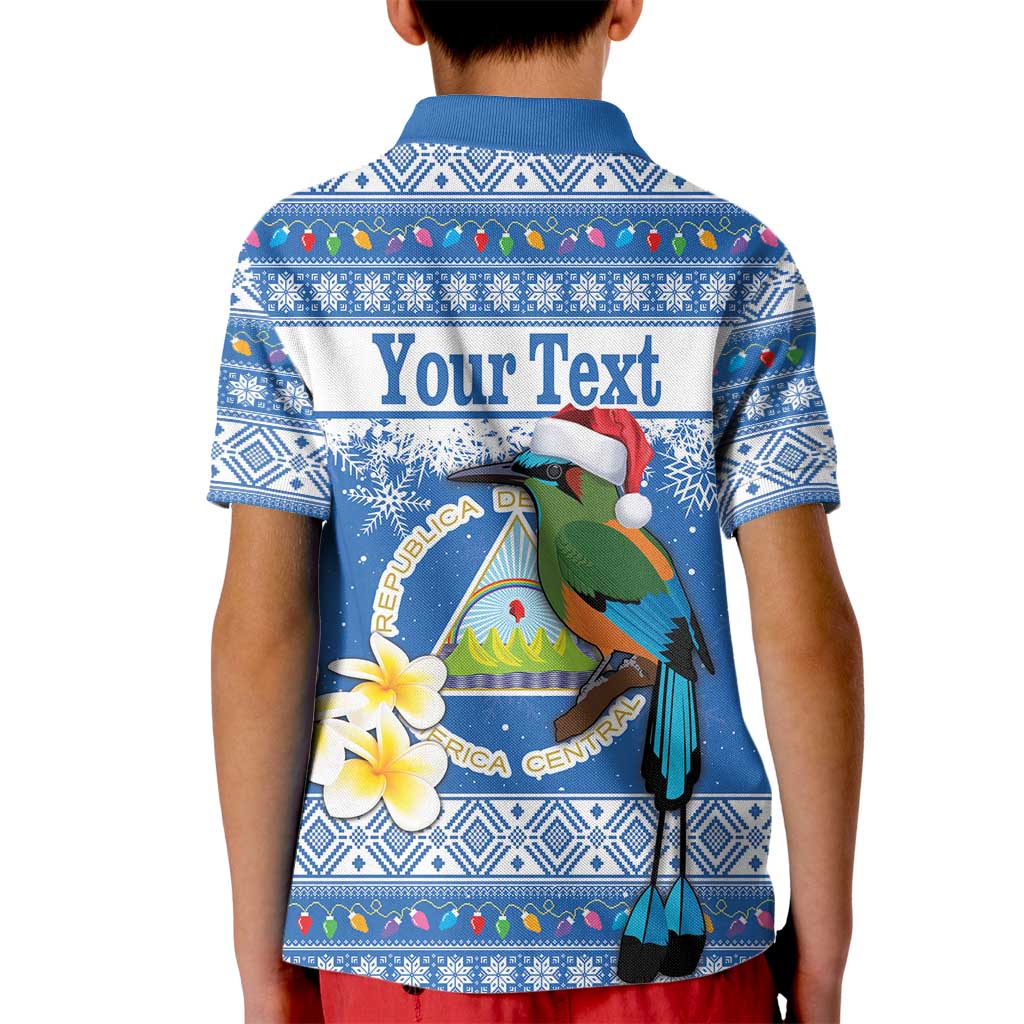 Personalized Nicaragua Christmas Kid Polo Shirt Turquoise-Browed Motmot With Coat Of Arms - Wonder Print Shop
