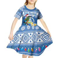 Personalized Nicaragua Christmas Kid Short Sleeve Dress Turquoise-Browed Motmot With Coat Of Arms - Wonder Print Shop