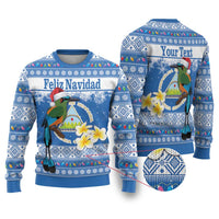 Personalized Nicaragua Christmas Ugly Christmas Sweater Turquoise-Browed Motmot With Coat Of Arms - Wonder Print Shop