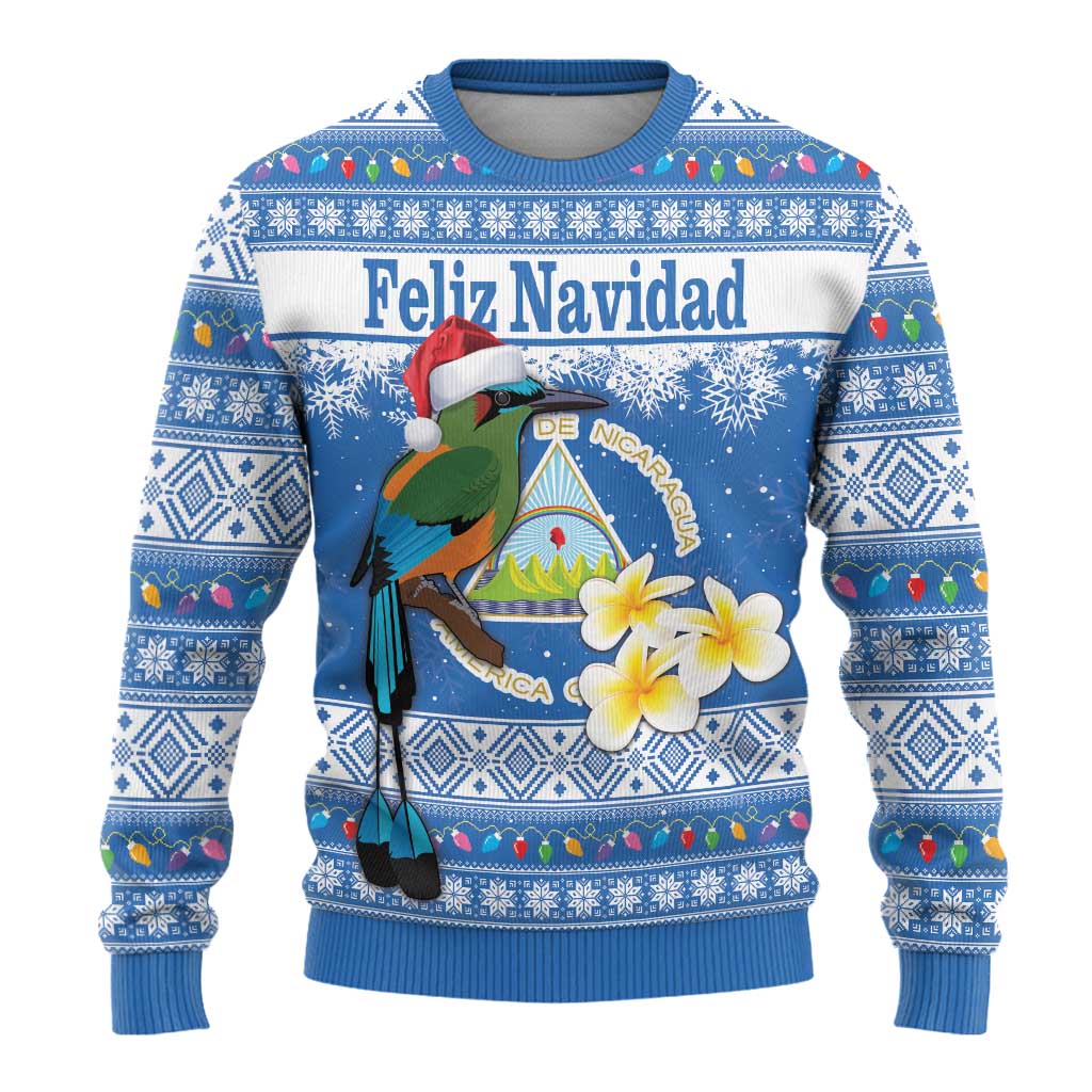 Personalized Nicaragua Christmas Ugly Christmas Sweater Turquoise-Browed Motmot With Coat Of Arms - Wonder Print Shop