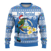 Personalized Nicaragua Christmas Ugly Christmas Sweater Turquoise-Browed Motmot With Coat Of Arms - Wonder Print Shop