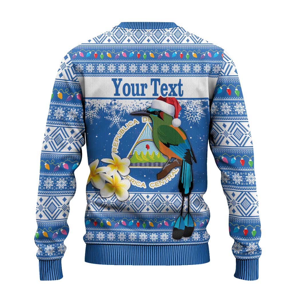 Personalized Nicaragua Christmas Ugly Christmas Sweater Turquoise-Browed Motmot With Coat Of Arms - Wonder Print Shop