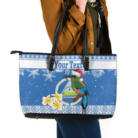 Personalized Nicaragua Christmas Leather Tote Bag Turquoise-Browed Motmot With Coat Of Arms - Wonder Print Shop