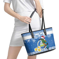 Personalized Nicaragua Christmas Leather Tote Bag Turquoise-Browed Motmot With Coat Of Arms - Wonder Print Shop