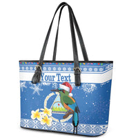 Personalized Nicaragua Christmas Leather Tote Bag Turquoise-Browed Motmot With Coat Of Arms - Wonder Print Shop