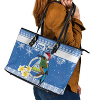Personalized Nicaragua Christmas Leather Tote Bag Turquoise-Browed Motmot With Coat Of Arms - Wonder Print Shop