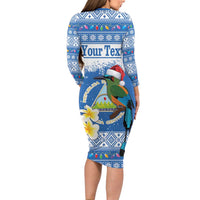 Personalized Nicaragua Christmas Long Sleeve Bodycon Dress Turquoise-Browed Motmot With Coat Of Arms - Wonder Print Shop