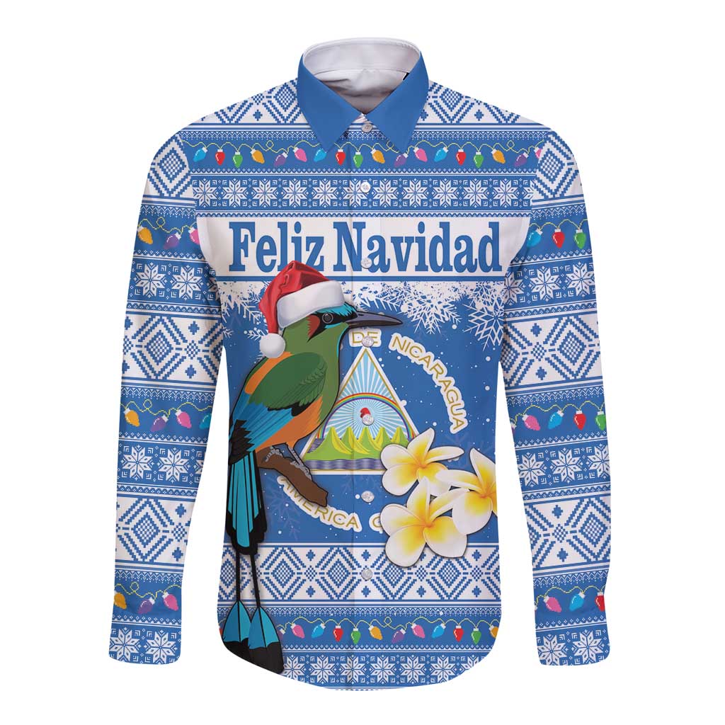 Personalized Nicaragua Christmas Long Sleeve Button Shirt Turquoise-Browed Motmot With Coat Of Arms - Wonder Print Shop
