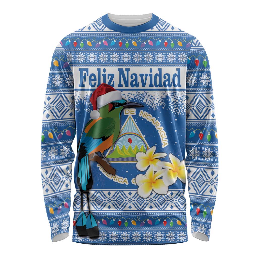 Personalized Nicaragua Christmas Long Sleeve Shirt Turquoise-Browed Motmot With Coat Of Arms - Wonder Print Shop