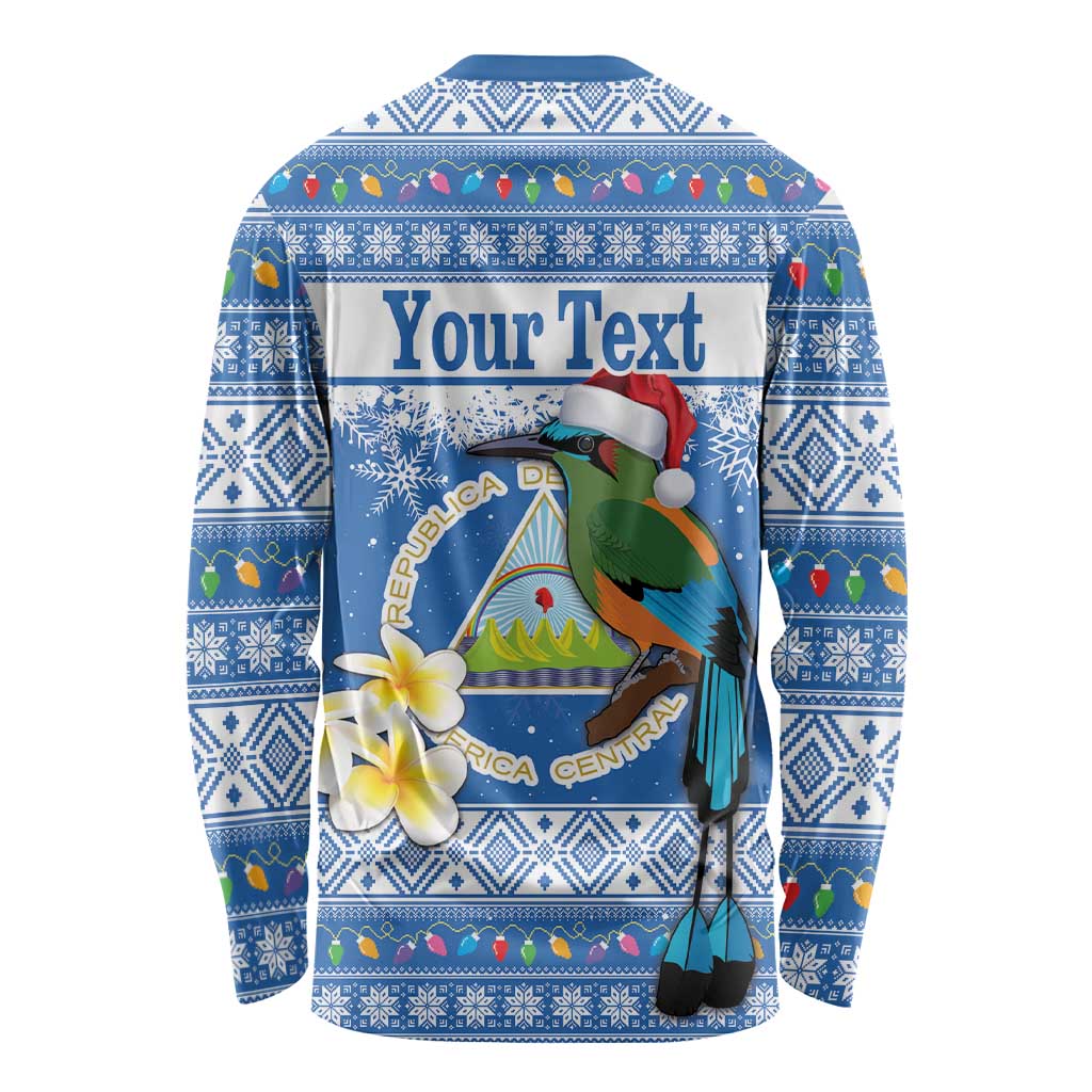 Personalized Nicaragua Christmas Long Sleeve Shirt Turquoise-Browed Motmot With Coat Of Arms - Wonder Print Shop