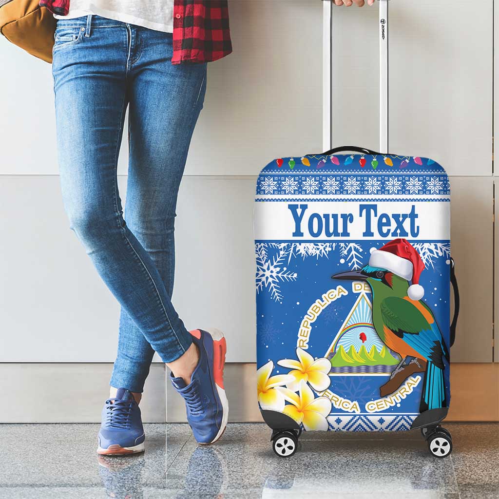Personalized Nicaragua Christmas Luggage Cover Turquoise-Browed Motmot With Coat Of Arms - Wonder Print Shop