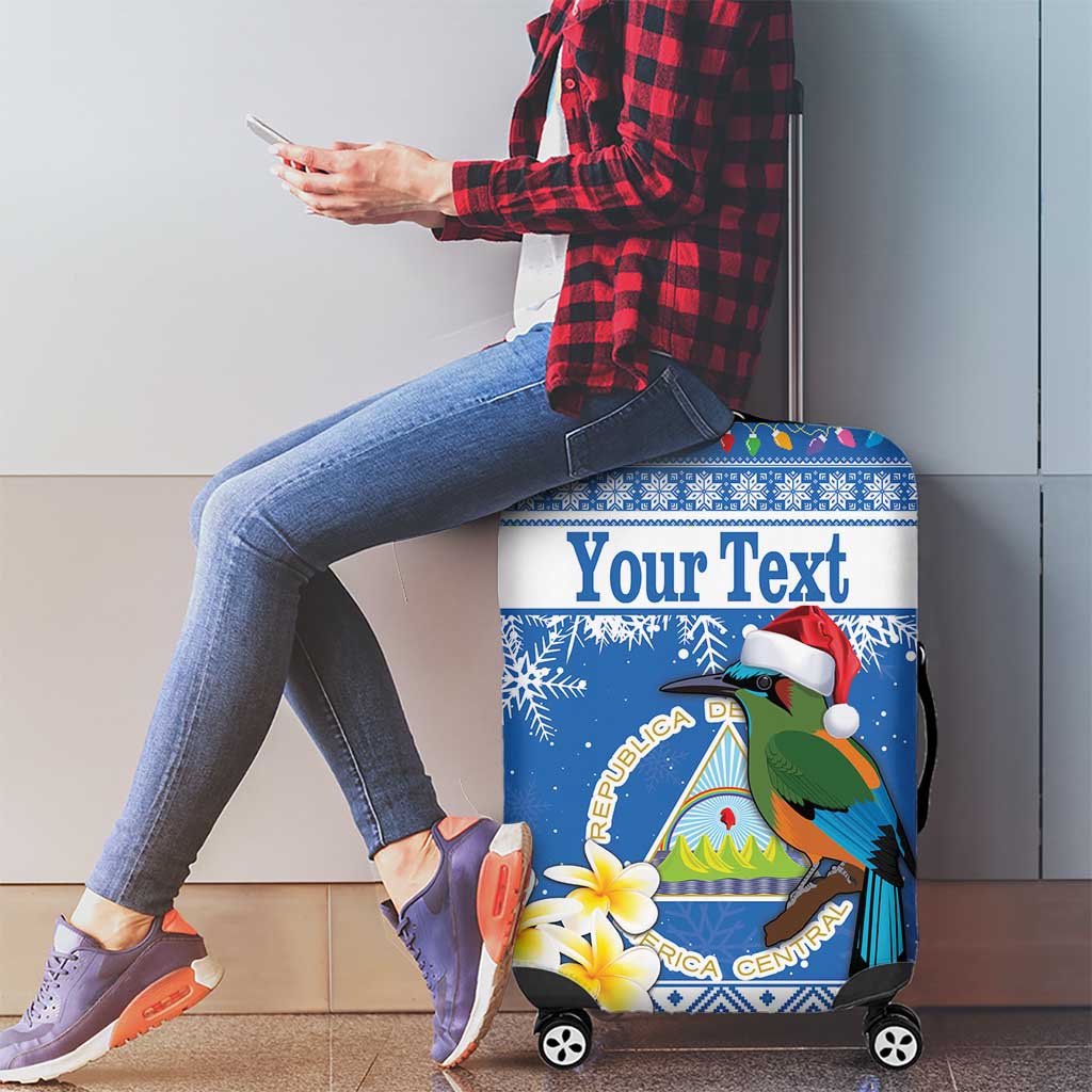 Personalized Nicaragua Christmas Luggage Cover Turquoise-Browed Motmot With Coat Of Arms - Wonder Print Shop