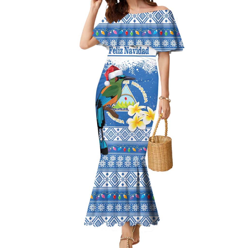 Personalized Nicaragua Christmas Mermaid Dress Turquoise-Browed Motmot With Coat Of Arms - Wonder Print Shop