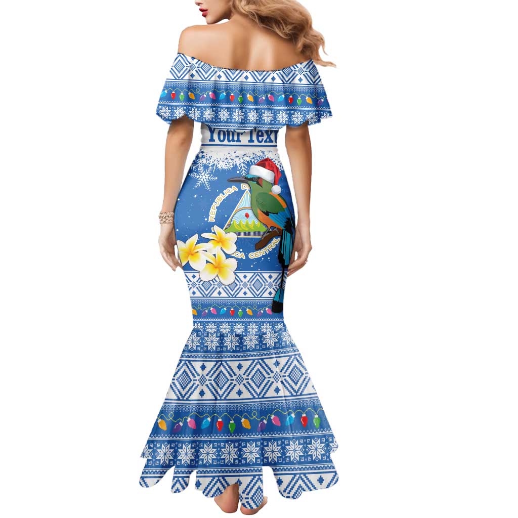 Personalized Nicaragua Christmas Mermaid Dress Turquoise-Browed Motmot With Coat Of Arms - Wonder Print Shop