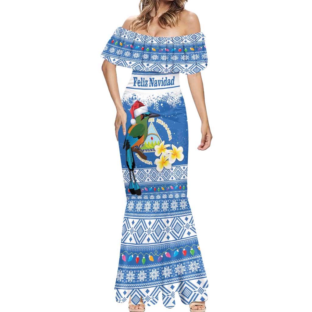 Personalized Nicaragua Christmas Mermaid Dress Turquoise-Browed Motmot With Coat Of Arms - Wonder Print Shop