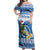 Personalized Nicaragua Christmas Off Shoulder Maxi Dress Turquoise-Browed Motmot With Coat Of Arms - Wonder Print Shop