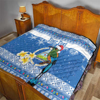 Personalized Nicaragua Christmas Quilt Turquoise-Browed Motmot With Coat Of Arms - Wonder Print Shop