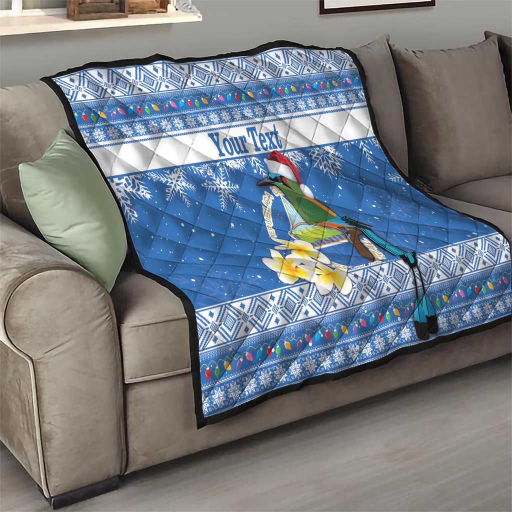 Personalized Nicaragua Christmas Quilt Turquoise-Browed Motmot With Coat Of Arms - Wonder Print Shop