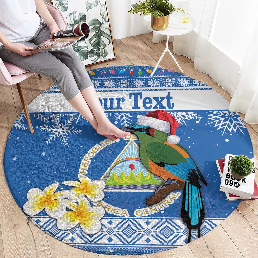 Personalized Nicaragua Christmas Round Carpet Turquoise-Browed Motmot With Coat Of Arms
