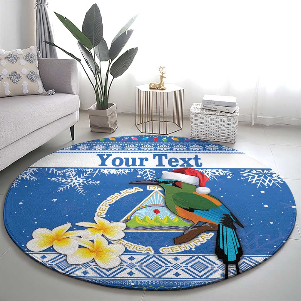 Personalized Nicaragua Christmas Round Carpet Turquoise-Browed Motmot With Coat Of Arms
