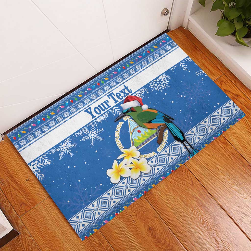 Personalized Nicaragua Christmas Rubber Doormat Turquoise-Browed Motmot With Coat Of Arms - Wonder Print Shop