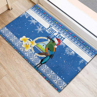 Personalized Nicaragua Christmas Rubber Doormat Turquoise-Browed Motmot With Coat Of Arms - Wonder Print Shop
