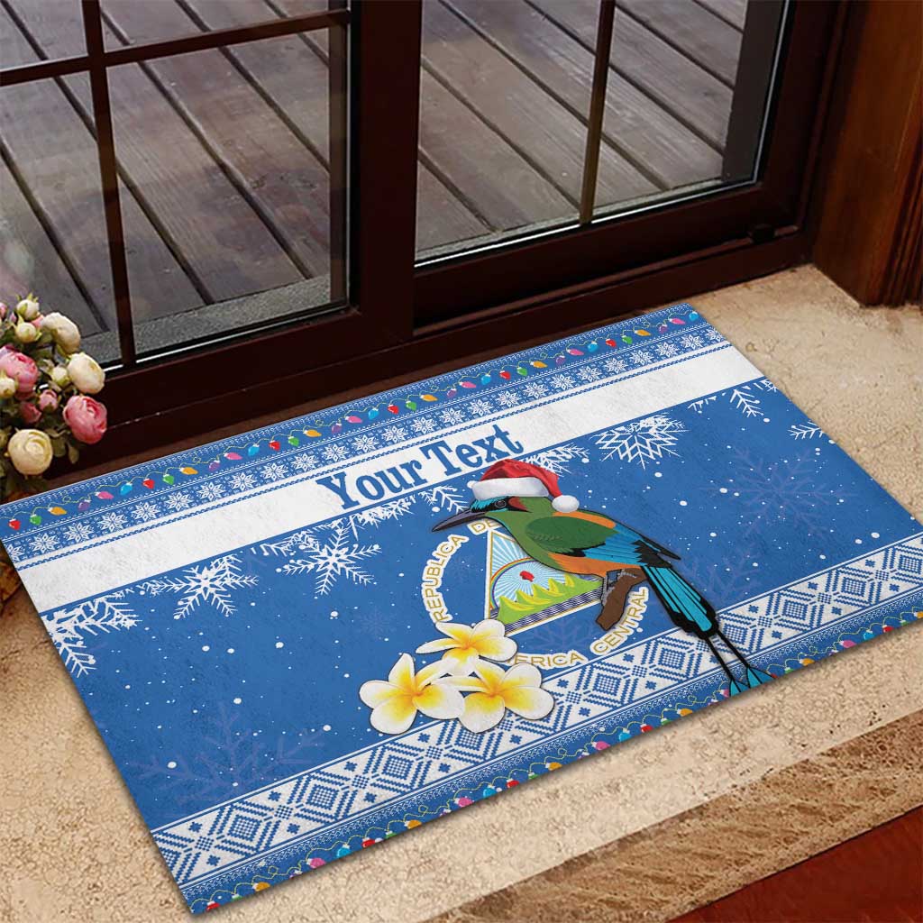 Personalized Nicaragua Christmas Rubber Doormat Turquoise-Browed Motmot With Coat Of Arms - Wonder Print Shop