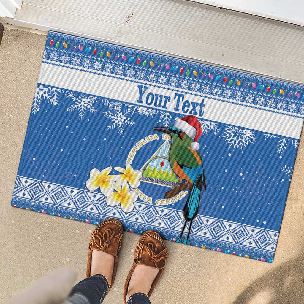 Personalized Nicaragua Christmas Rubber Doormat Turquoise-Browed Motmot With Coat Of Arms - Wonder Print Shop