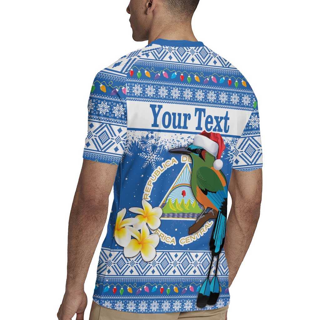 Personalized Nicaragua Christmas Rugby Jersey Turquoise-Browed Motmot With Coat Of Arms - Wonder Print Shop