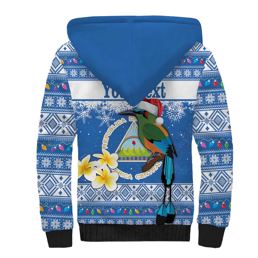 Personalized Nicaragua Christmas Sherpa Hoodie Turquoise-Browed Motmot With Coat Of Arms - Wonder Print Shop
