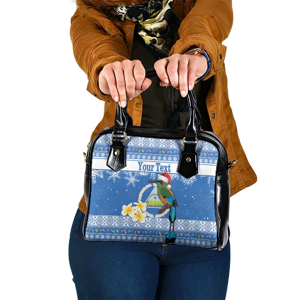 Personalized Nicaragua Christmas Shoulder Handbag Turquoise-Browed Motmot With Coat Of Arms